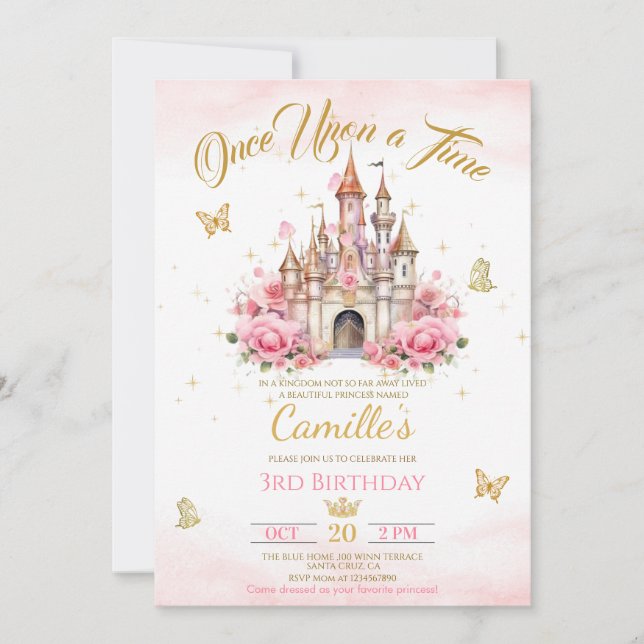 Once Upon a Time princess castle birthday  Invitation (Front)