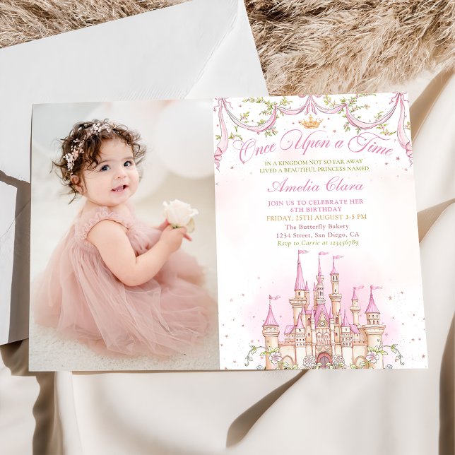 Once Upon a Time Princess Castle Birthday Photo Invitation (Creator Uploaded)
