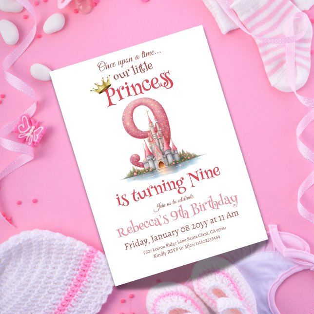 Once Upon a Time Princess Castle Girl 9th Birthday Invitation (Creator Uploaded)