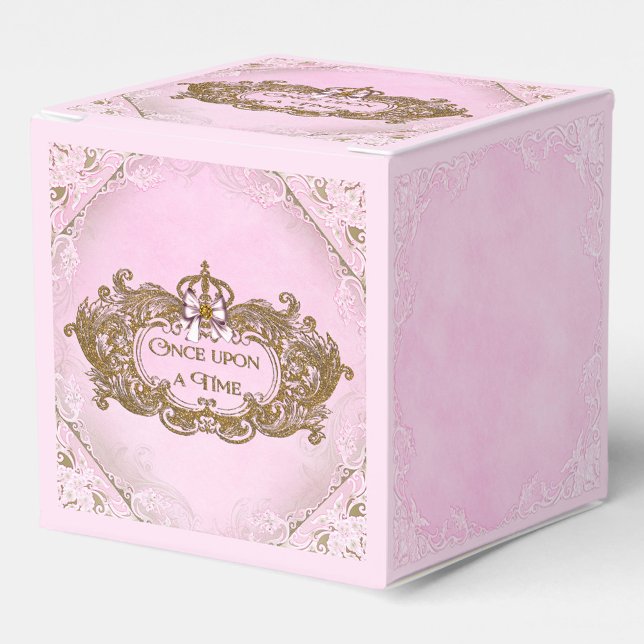 Once Upon a Time Princess Favour Box (Pink and bold princess favor box with pretty gold and pink design. You can add text to personalize. )