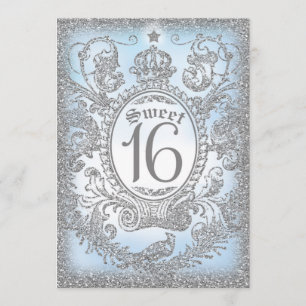 Once Upon a Time Silver Blue Solid Invitation