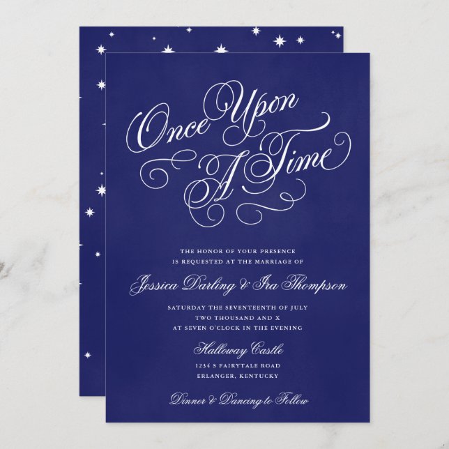 Once Upon A Time Wedding Invitations Royal Blue (Front/Back)
