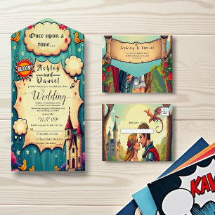 Once Upon A Time Woodland Castle Fairytale Wedding All In One Invitation