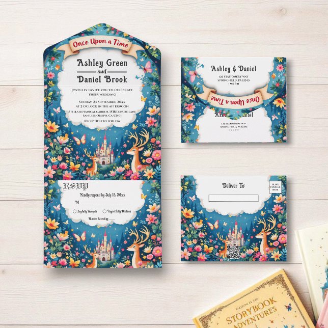 Once Upon A Time Woodland Castle Fairytale Wedding All In One Invitation (Creator Uploaded)