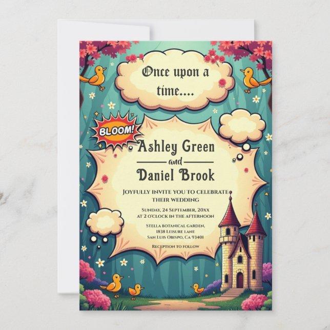 Once Upon A Time Woodland Castle Fairytale Wedding Invitation (Front)