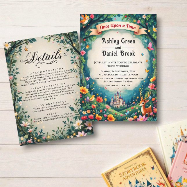 Once Upon A Time Woodland Castle Fairytale Wedding Invitation (Creator Uploaded)