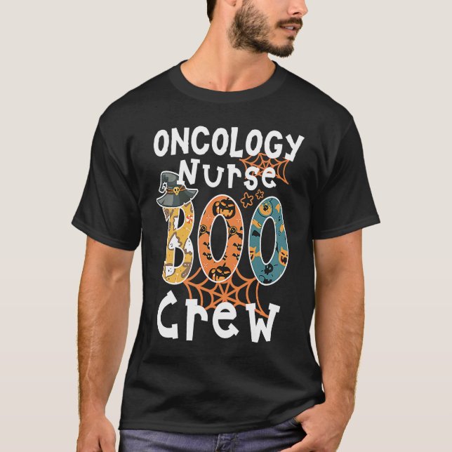Oncology Nurse Boo Crew  RN Halloween Matching Cos T-Shirt (Front)