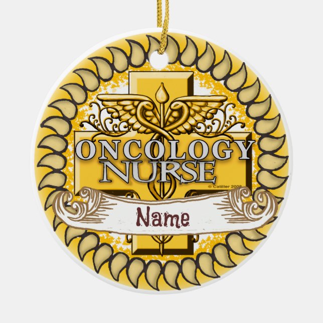 Oncology Nurse Caduceus Ceramic Ornament (Front)