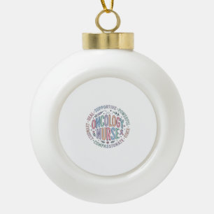 Oncology Nurse Circle Quote Floral Shirt Design_1 Ceramic Ball Christmas Ornament
