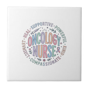 Oncology Nurse Circle Quote Floral Shirt Design_1 Ceramic Tile