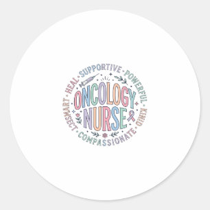 Oncology Nurse Circle Quote Floral Shirt Design_1 Classic Round Sticker