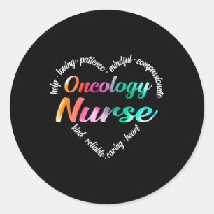 Oncology Nurse Heart Word Cloud Watercolor Rainbow Classic Round Sticker