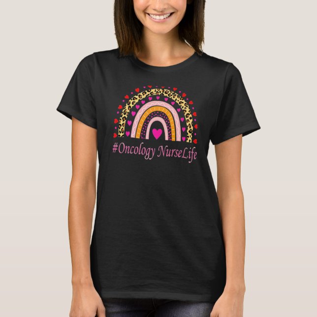 Oncology Nurse Leopard Rainbow Nurse's Week T-Shirt (Front)