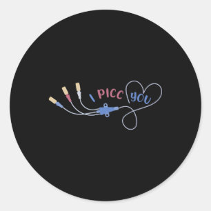 Oncology Nurse Picc Heart Valentine Day Medical Iv Classic Round Sticker