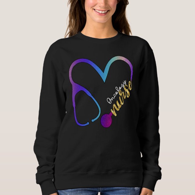 Oncology Nurse Watercol Glitter Love Heart Stethos Sweatshirt (Front)