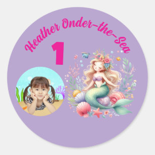 Onder-the-Sea Magical Mermaid Photo 1st Birthday Classic Round Sticker