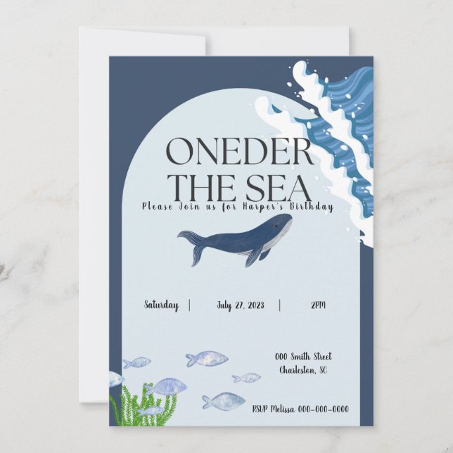 Onder the Sea One Year Old Birthday Invitation (Front)