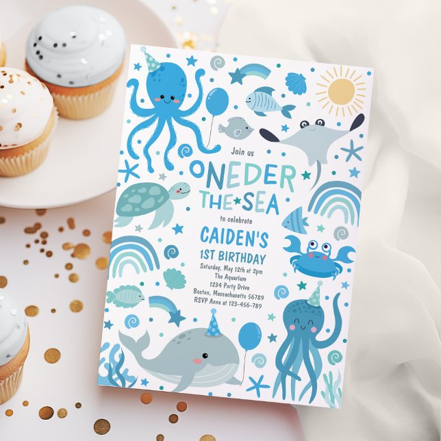 Onder The Sea Sea Creatures 1st Birthday Party Invitation (Creator Uploaded)