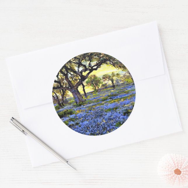 Onderdonk - Old Live Oak Tree and Bluebells Classic Round Sticker (Envelope)