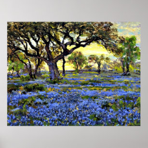 Onderdonk - Old Live Oak Tree and Bluebells Poster
