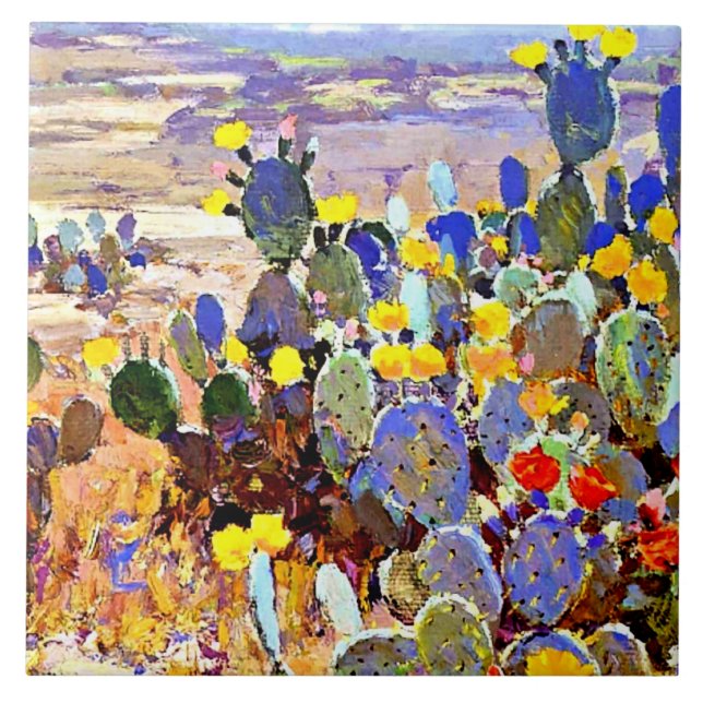 Onderdonk - With Cacti, fine art painting Ceramic Tile (Front)