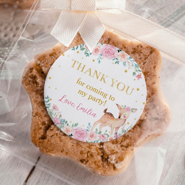 Onderful Deer Pink Floral Birthday Classic Round Sticker (Creator Uploaded)