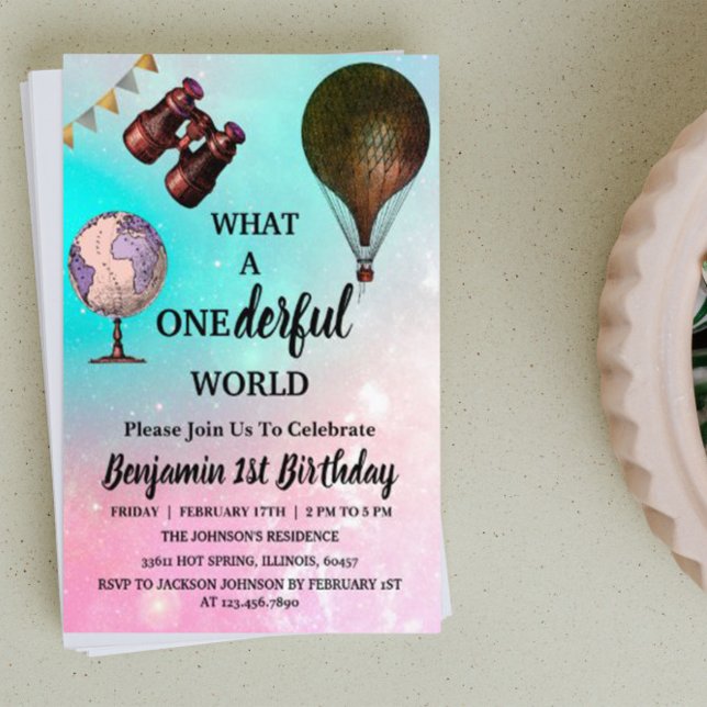 Onderful Hot Air Balloon Adventure First Birthday  Invitation (Creator Uploaded)