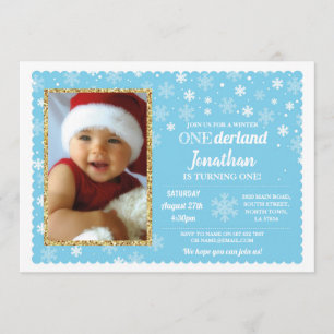 Onderland Winter Blue Snowflakes Photo Wonderland Invitation