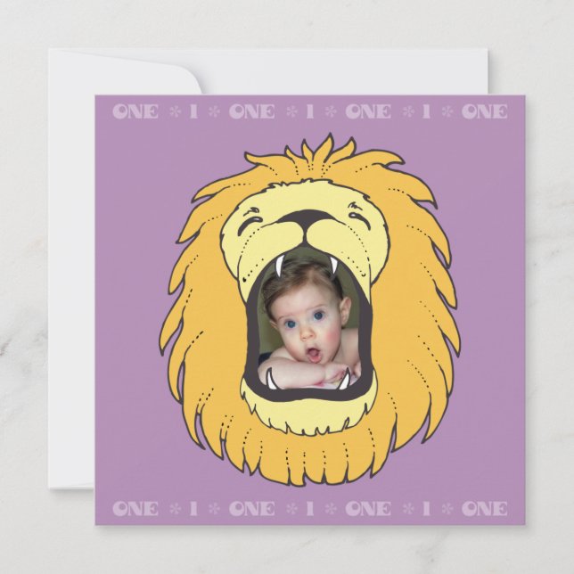 One 1 Birthday Lion Personalised Birthday Invite (Front)