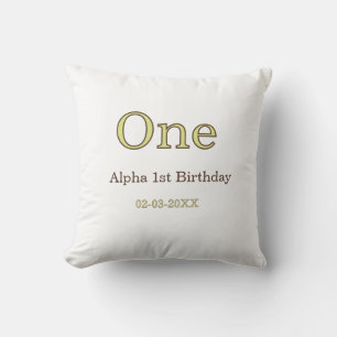 one 1st birthday green brown pastel bold name date cushion