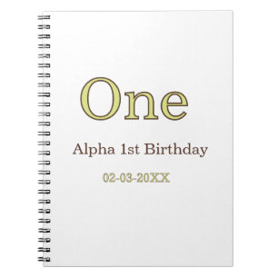one 1st birthday green brown pastel bold name date notebook