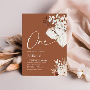 One 1st Birthday Invitation Terracotta Boho Pampas