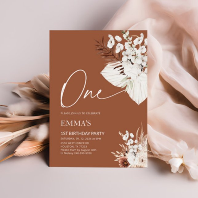 One 1st Birthday Invitation Terracotta Boho Pampas (Creator Uploaded)