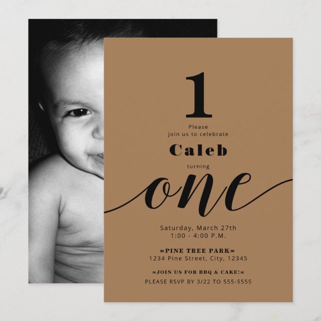 ONE 1ST Birthday Photo Any Colour Minimal Party Invitation (Front/Back)