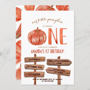 "One" 1st Birthday Watercolor Pumpkin Invitation