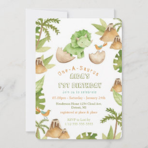 One-A-Saurur dinosaur First birthday Invitation