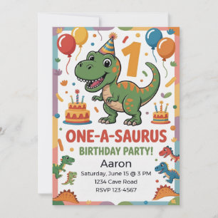 One-A-Saurus 1st Birthday Green Dinosaur Invitation