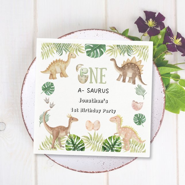 One a Saurus 1st Birthday Paper Napkin (Creator Uploaded)