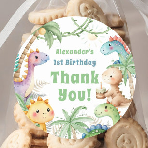 One A-Saurus Boy Dinosaur 1st Birthday Classic Round Sticker