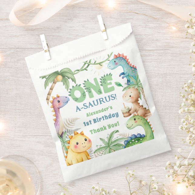 One A-Saurus Boy Dinosaur 1st Birthday  Favour Bag (Clipped)