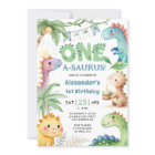 One A-Saurus Boy Dinosaur 1st Birthday Invitation 