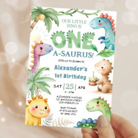 One A-Saurus Boy Dinosaur 1st Birthday Invitation 