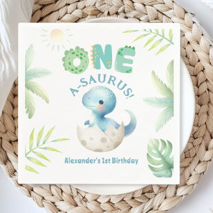 One A-Saurus Boy Dinosaur 1st Birthday Paper Napkin