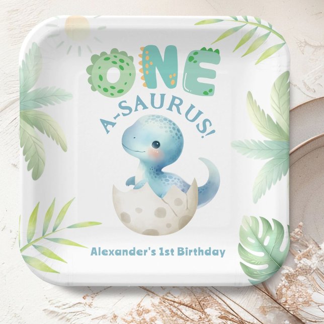 One A-Saurus Boy Dinosaur 1st Birthday Paper Plate (Creator Uploaded)