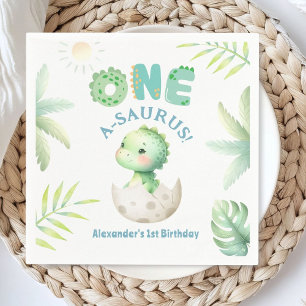 One A-Saurus Cute Dino Boy Dinosaur 1st Birthday Napkin