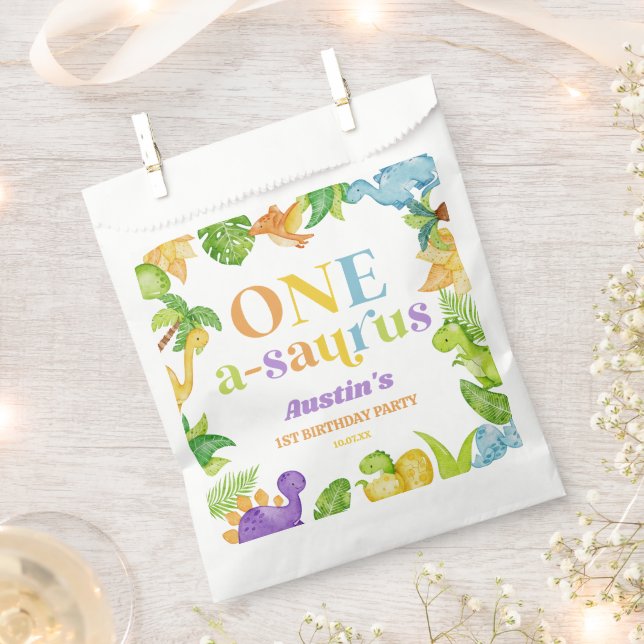 One A-Saurus Dinosaur 1st First Birthday Party Favour Bag (Clipped)