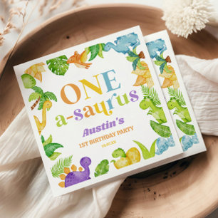 One A-Saurus Dinosaur 1st First Birthday Party Napkin