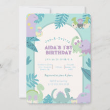 One-A-Saurus dinosaur birthday invitation