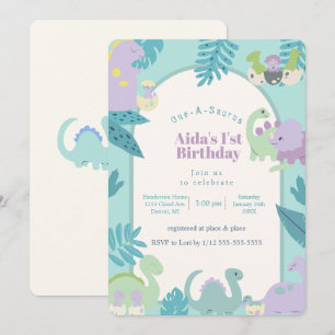 One-A-Saurus dinosaur birthday invitation