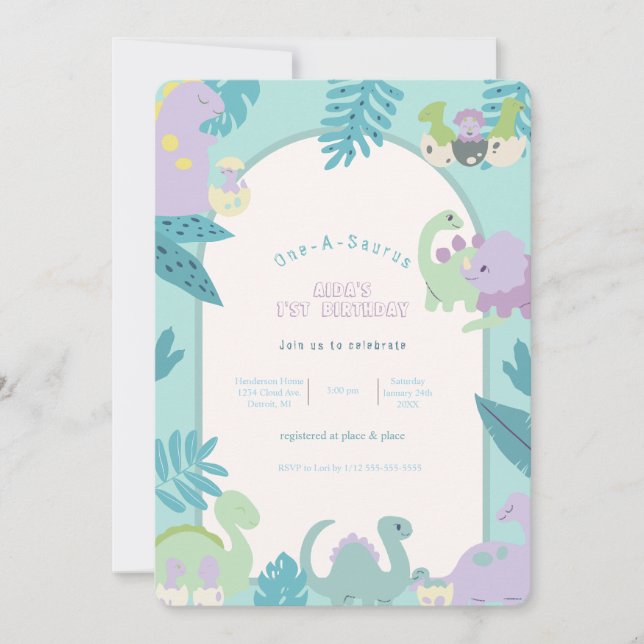 One-A-Saurus Dinosaur Birthday  Invitation (Front)
